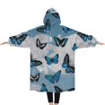 thumbnail image 2 of Oversized Wearable Blanket Hoodie,Blue Butterfly Cloud Pattern Sherpa Blanket Hoodie with Super Pockets,Super Warm Fuzzy Pullover for Women & Men, 2 of 6