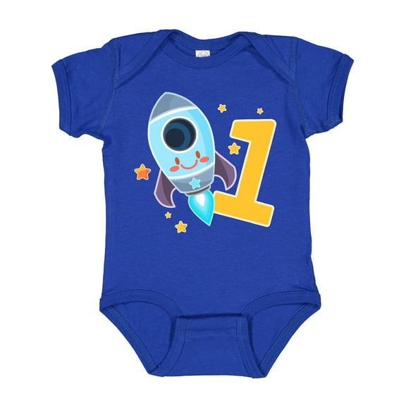 Inktastic Rocket Spaceship Happy First Birthday Boys or Girls Baby Bodysuit