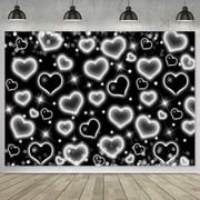 Black Heart Early 2000s Backdrop Throwback Y2k Birthday Party Old School Late 90s Party Banner Decorations Valentines Love Hearts Kids Adults Photography Background
