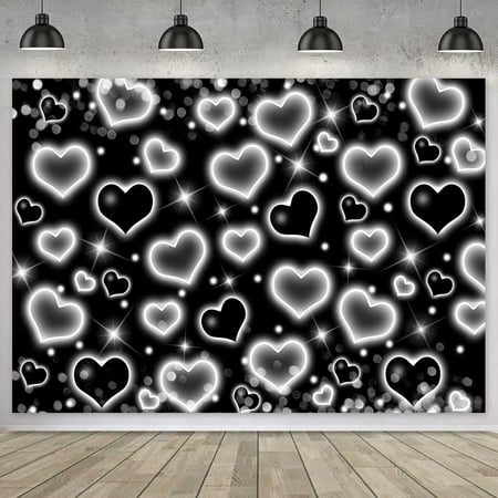 Black Heart Early 2000s Backdrop Throwback Y2k Birthday Party Old School Late 90s Party Banner Decorations Valentines Love Hearts Kids Adults Photography Background