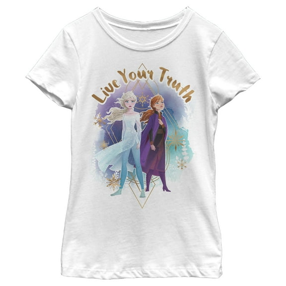 Girl's Frozen 2 Elsa Anna Live Your Truth Geometric Portrait Graphic Tee White Medium