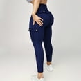 thumbnail image 5 of XuJwPNcy Women's Cargo Leggings Butt Lifting Yoga Leggings High Waist Running Pants Gym Tights with Pockets（Dark Blue,Large), 5 of 7
