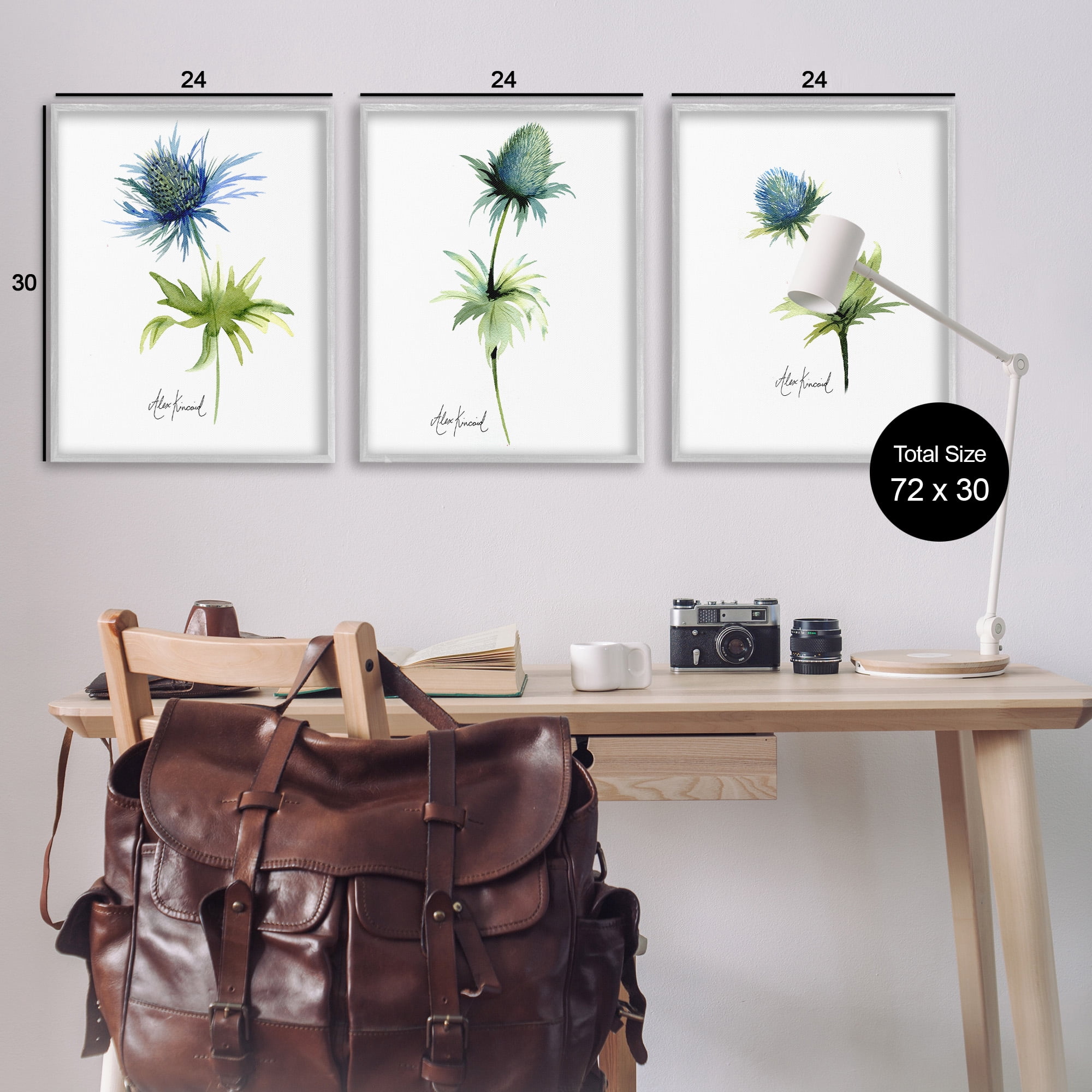 Stupell Industries Thistle Watercolors on White Botanical & Floral Painting Gray Framed Art Print Wall Art, 24 x 30, Set of 3