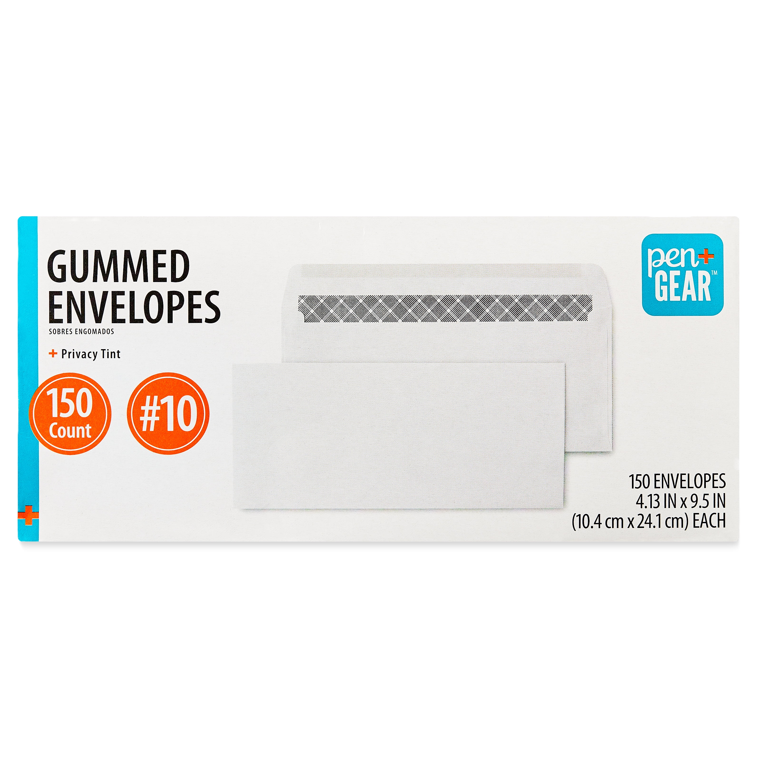 (5 pack) Pen + Gear #10 Gummed Envelopes ,White, Security Tinted, Count per Pack 50  , Size -  4.125"x9.5"