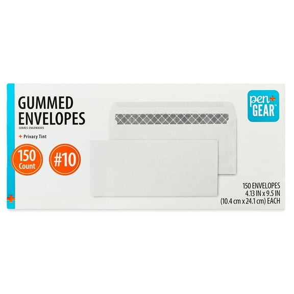 PEN GEAR #10 Privacy Tint Gummed Envelopes, White, 4.13 in x 9.5 in, 150 Count