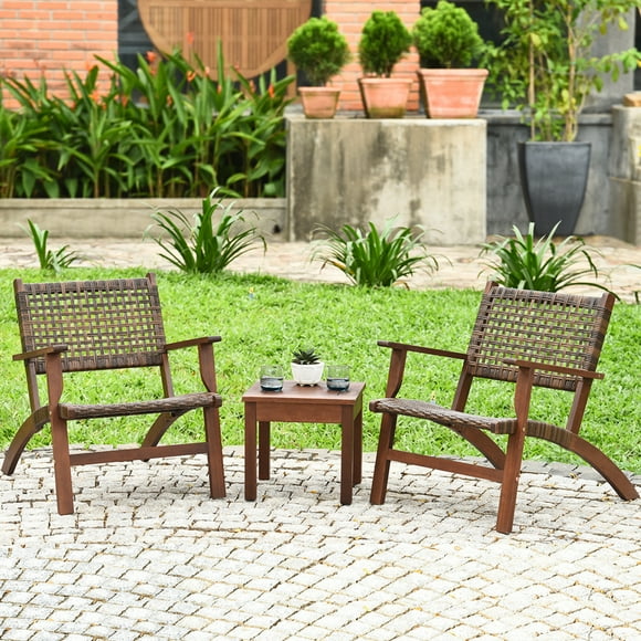 Costway Ensemble de Mobilier de Jardin en Rotin 3 Pcs avec Table Basse