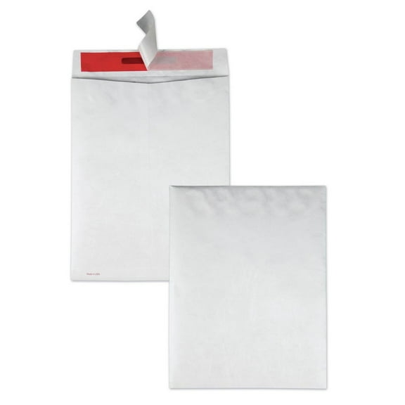 Quality Park QUAR2420 #13 1/2 Flip-Stik Flap Redi-Strip Adhesive Closure 10 in. x 13 in. Tamper-Indicating Mailers Made with Tyvek - White (100/Box)