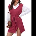 thumbnail image 3 of de Vestido Tipo Chaleco para Mujer, Suéter de Punto, Suéter con Cuello en V y Cintura Anudada Rojo S, 3 of 10