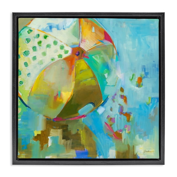 Stupell Industries Contemporary Abstract Beach Ball Black Floating Frame Canvas Art, 18 x 18, by Liz Jardine