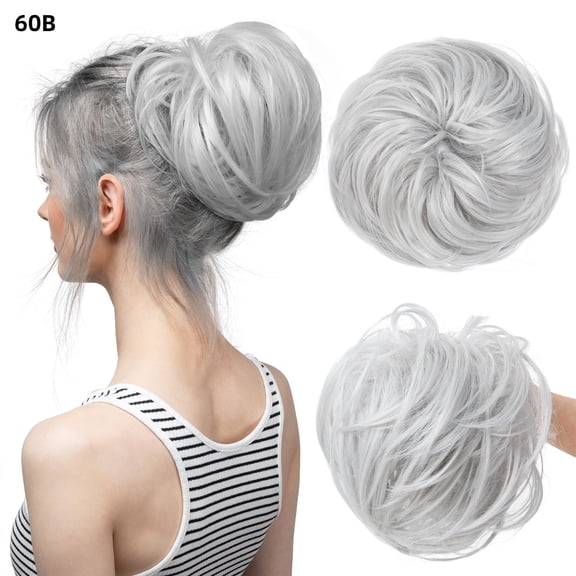 Zhuge Tousled Updo Messy Hair Bun,Natural Adjustable Versatile Synthetic Hair Scrunchies for Women Girls，Silver Grey
