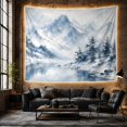 thumbnail image 6 of Snowy Mountain Peaks with Evergreen Trees in Winter, Serene Watercolor for Nature Lovers, Nature Inspired Art, Housewarming Gift, Tapestry Wall Hanging for Bedroom and Living Room, 6 of 7