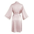 thumbnail image 6 of Arlun Women's Silky Satin Robes for Valentine's Day Elegant Kimono Style Bathrobe with Lace Trim 3/4 Sleeve Lightweight Soft Comfy Knee Length Wrap Nightgown Sleepwear Pink M, 6 of 7