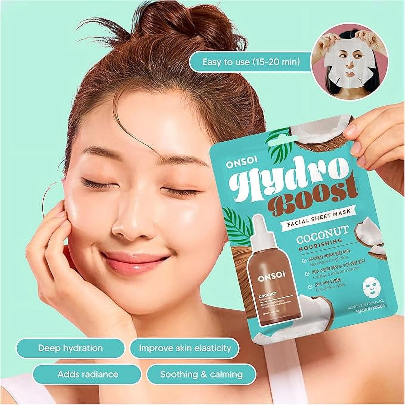 Innerest 24PK ONSOI Hydro Boost Nourishing Face Masks Skincare Korean Skin Care Facial Sheet Mask (24, 24PK Coconut)