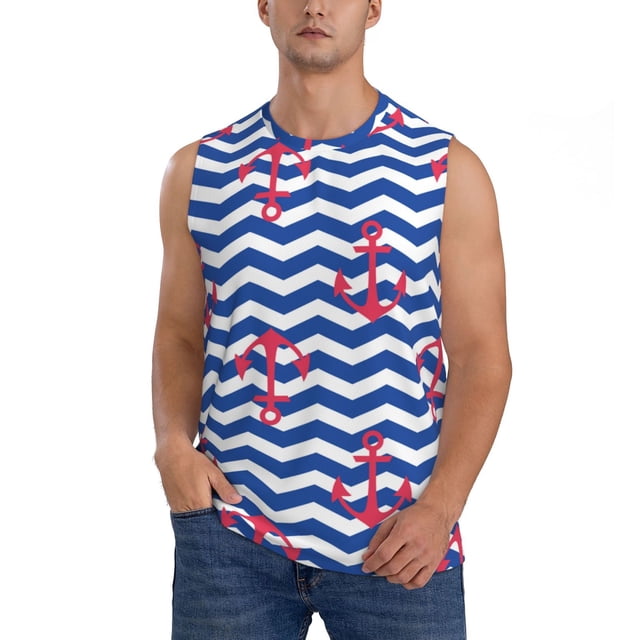 Balery Nautical Anchors Camisetas sin mangas para hombre, absorbe la humedad y protege contra el mal olor.-Medium