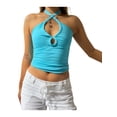 thumbnail image 4 of Qiylii Women’s Solid Color Camisole, Hollow Exposed Navel Tie-up Halter Vest, 4 of 8
