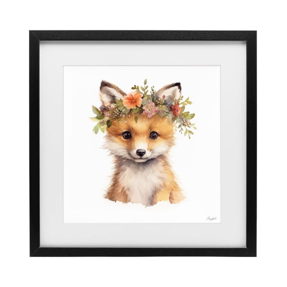 Stupell Industries Cottage Woodland Fox Flower Crown Black Framed Print Under Glass, 16 x 16, by Roozbeh