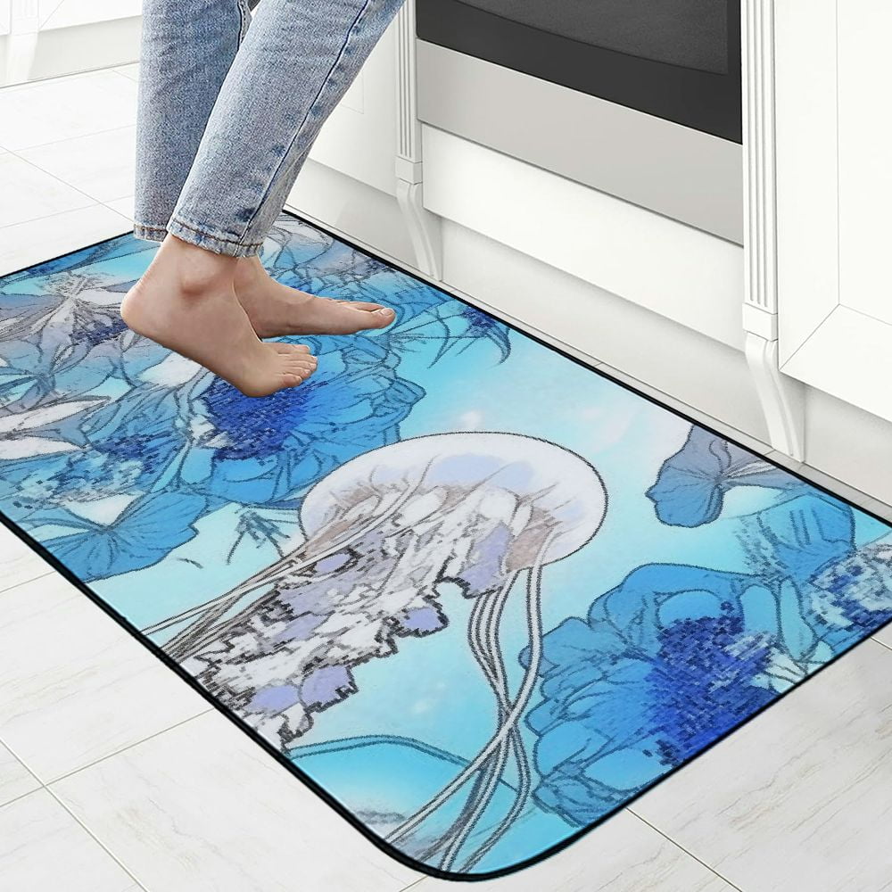 PHYHOO Doormat Jellyfish and Orchids Flowers Non-Slip Indoor Entryway Door Mat (Rubber Backing) 19.68*47.24 in