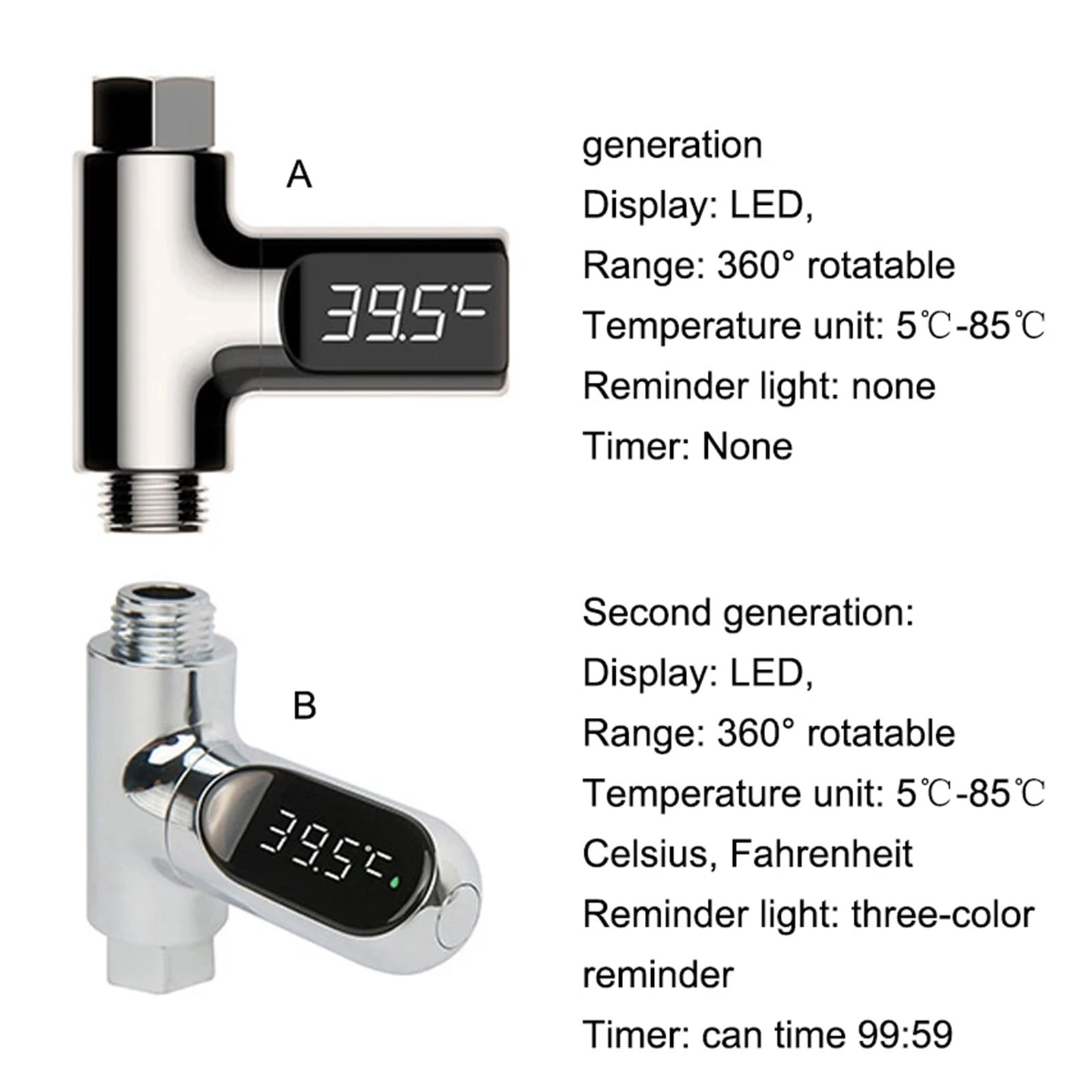 LED Display Household Water Shower Thermometer 5-85 Flow Self-powered Water Thermometer Monitoring Baby Care Energy Smart Meter ,Accurate Measurement