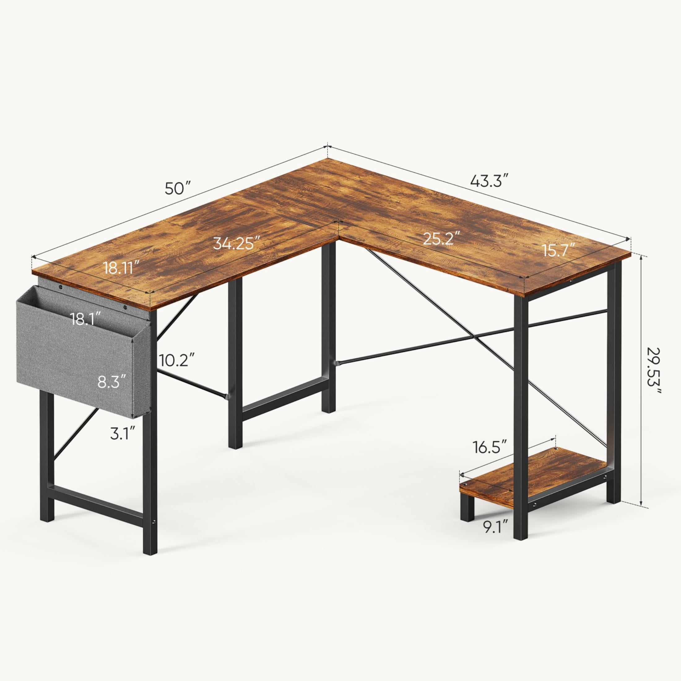 MCQ L Shaped Desk - Computer Desk Gaming Corner 50 Inch Home Office Writing Student Work PC Table, Brown