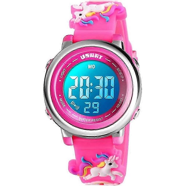 Kids Watch 3D Cartoon Toddler Wrist Digital Watch Waterproof 7 Color Lights with Alarm Stopwatch for 3-10 Year Boys Girls Little Child A Pink Unicorn