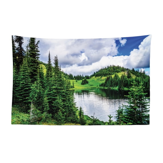 Dark Forest Tapestry, Wooden Bridge Leading into The Woods at Allaire State Park New Jersey, Fabric Wall Hanging Decor for Bedroom Living Room Dorm, 2 Sizes, Charcoal Grey Green, by Ambesonne