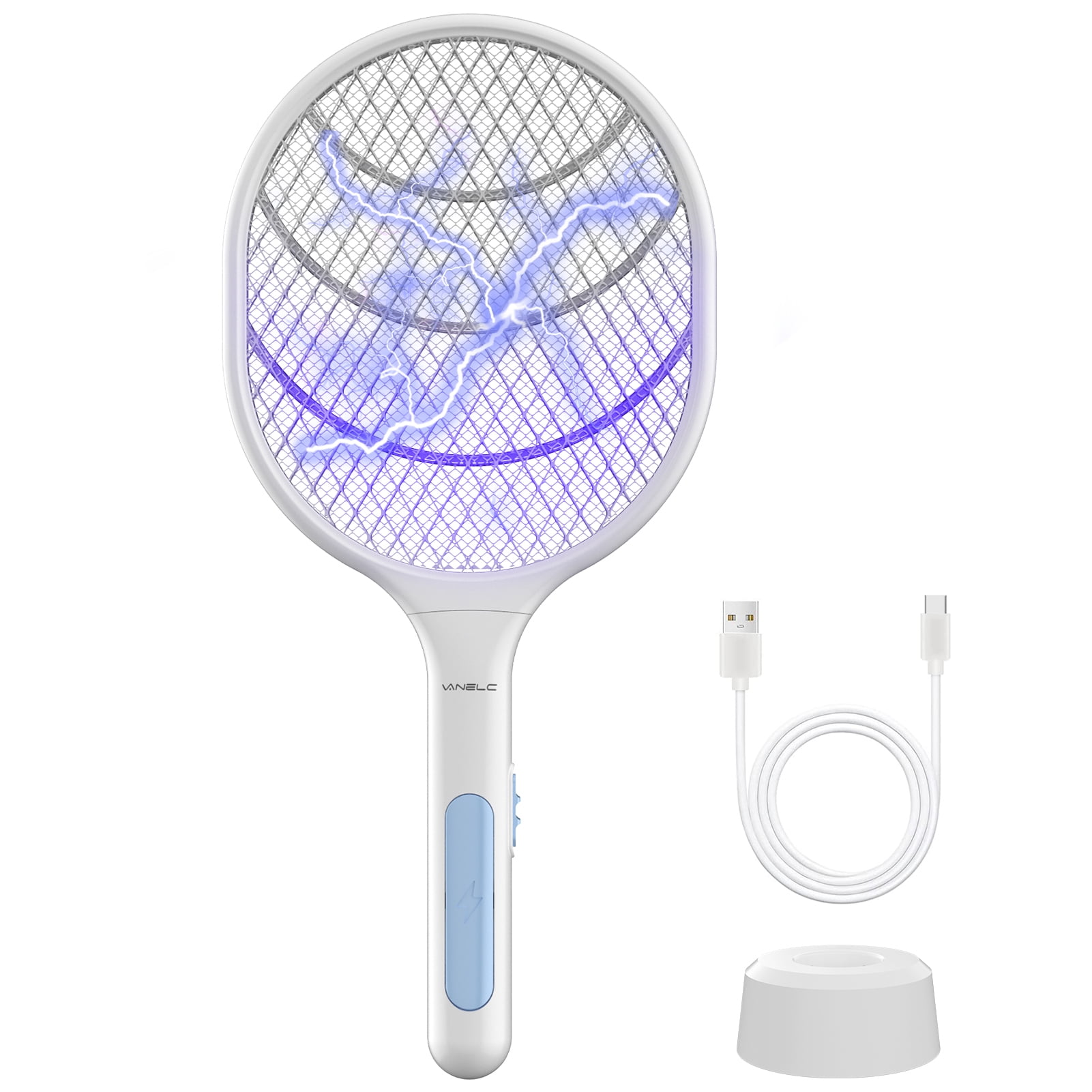 Electric Mosquito Swatter Flies Killer 3000 Volt USB LED Fly Bug Zapper Racket 