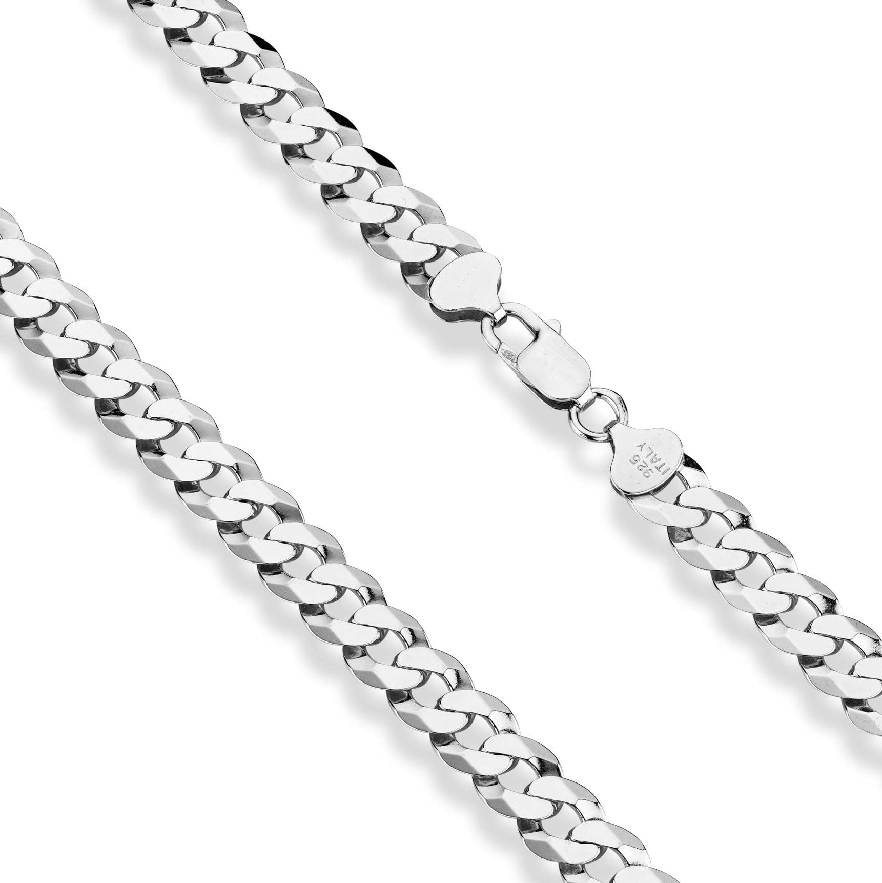 Miabella Solid 925 Sterling Silver Italian 9mm Solid Diamond-Cut Cuban Link Curb Chain Necklace For Men, Made in Italy (Length 22 Inches (Short))