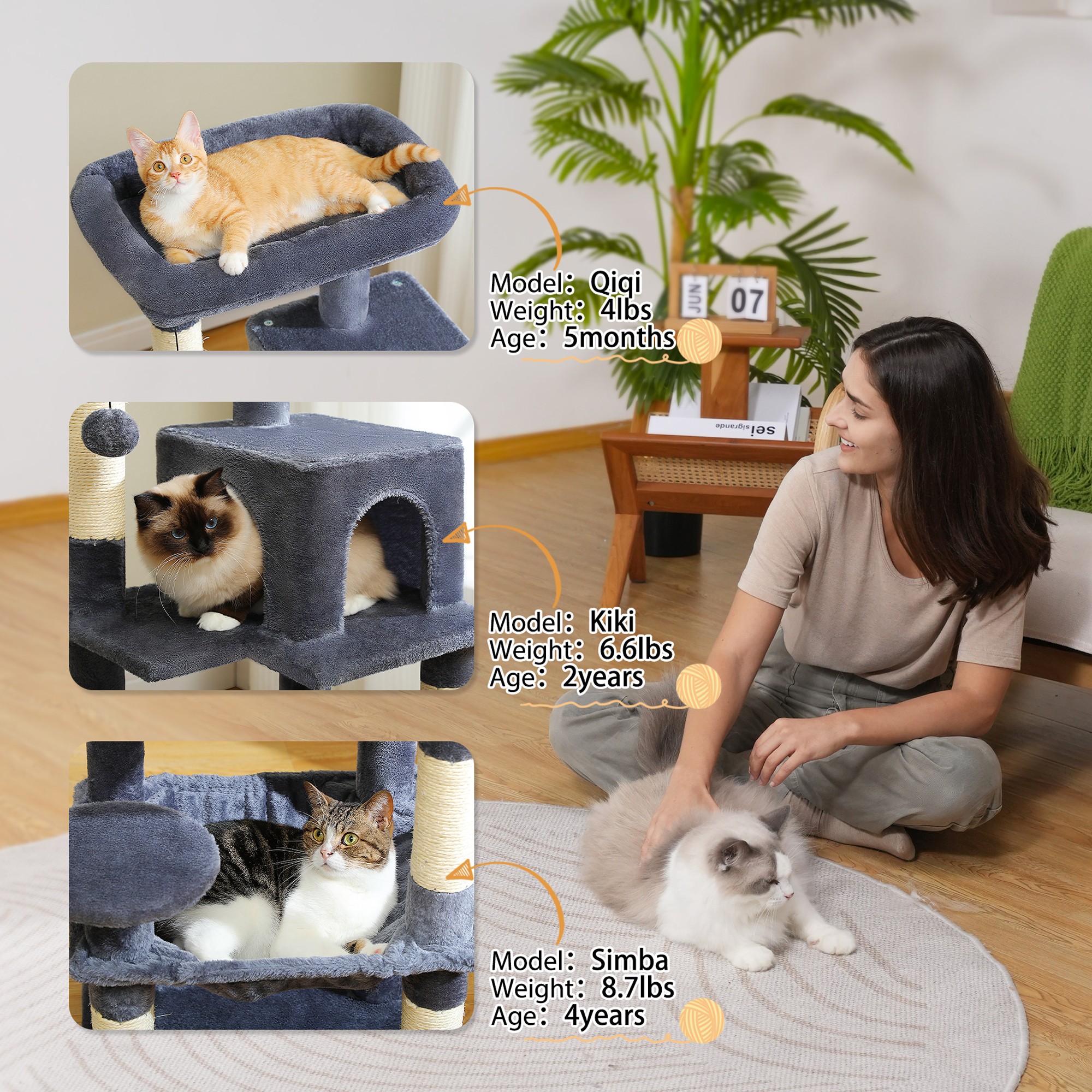 resenkos 45" Cat Tree Tower for Indoor Cats, 5-Level Cat Condo for Large Cats with Large Hammock, Big Top Perch and 4 Sisal Covered Scratching Pos, Green