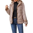 thumbnail image 2 of Women's Fleece Jacket Sherpa Teddy Fleece Coat Button Front Warm Outerwear with Pockets Stand Collar for Fall Winter, 2 of 7