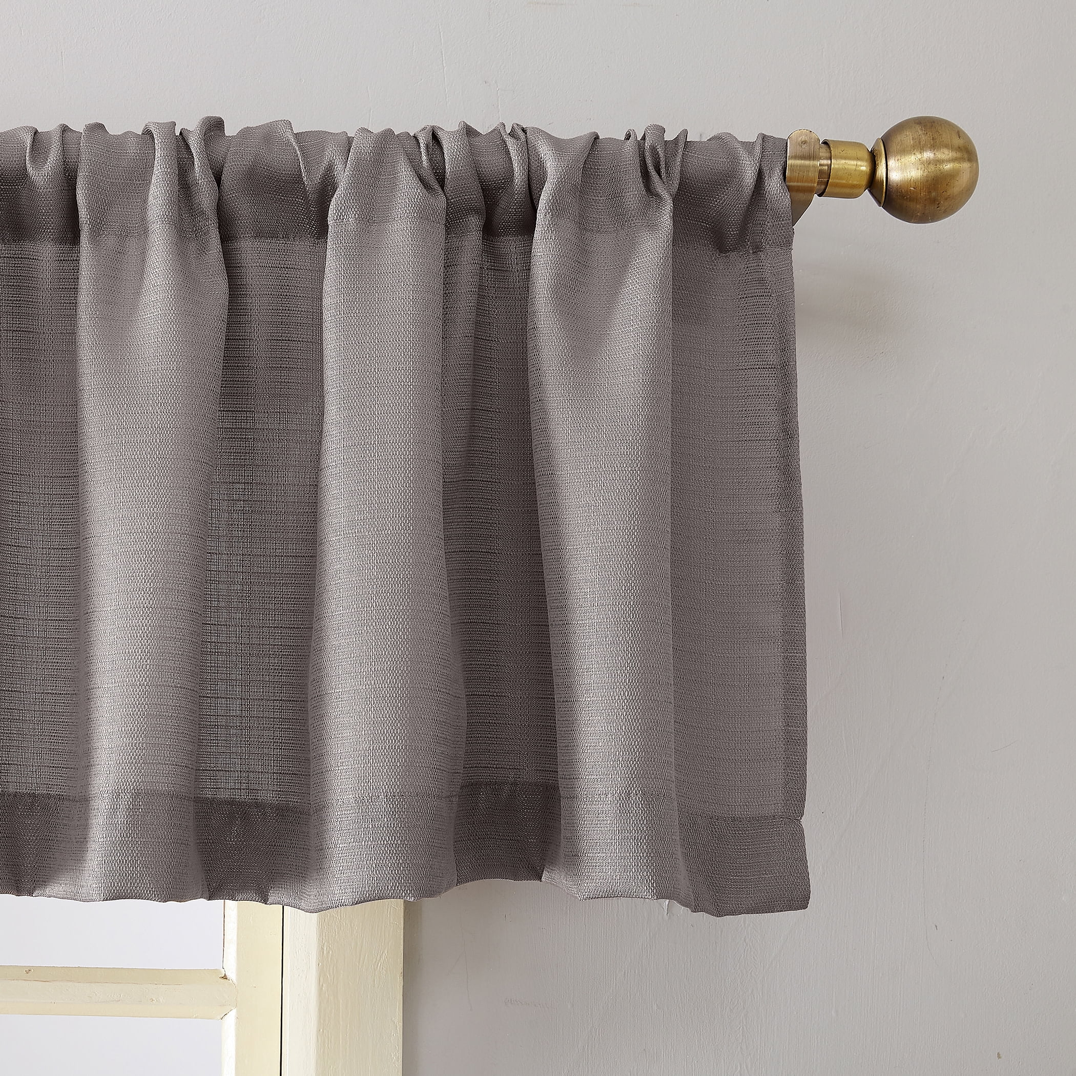 Mainstays Lauren Semi-Sheer Textured Solid Rod Pocket Curtain Valance, Gray, 56"W x 17"L