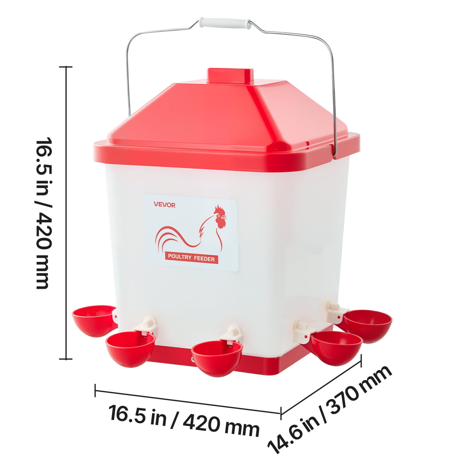 VEVOR 5 Gallon Automatic Chicken Waterer, 6 Water Ports, Automatic-Fill Water Cup, Automatic Gravity Waterer with Handle & Sealed Rubber Ring, Waterproof PP Material, No Waste Design, for Chicken
