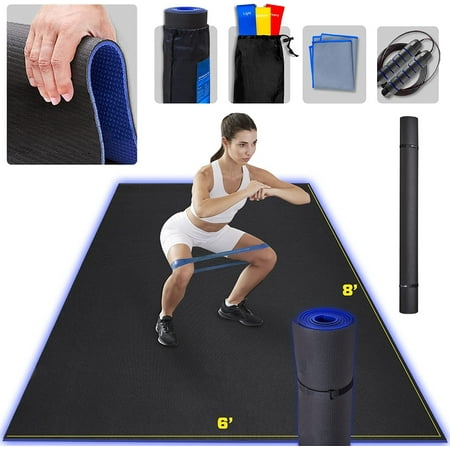 Gym Floor Mat - Gym Flooring 8  x 6  x 7mm - Workout Mat - Gym Flooring for Home Gym - Gym Mat Ultra Durable  Non-Slip & Tear - Workout Mats For Home Gym - Perfect for Cardio  Yoga & Weights