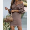 thumbnail image 1 of Suéter de mujer europeo y americano Suéter de mujer de largo medio Vestido de suéter de mujer Vestido largo de punto de color sólido con mangas abullonadas y solapa, 1 of 6