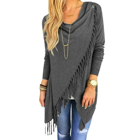 Long Sleeve Wind Jacket - Nlife Women's Long Sleeve Tassle Wrapped Poncho Coat