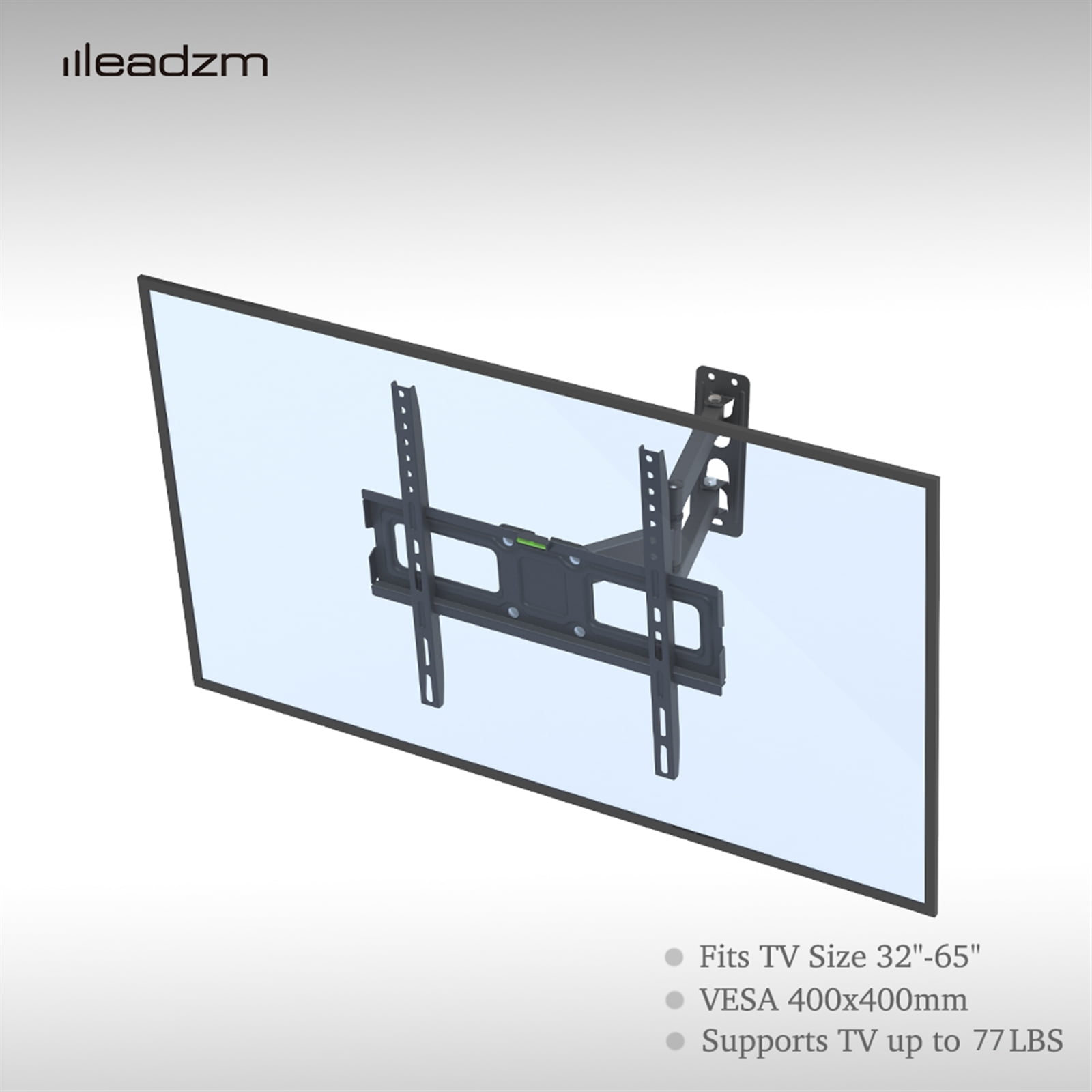 Single Arm TV Wall Mount for 32 to 65 Inch TVs Low Profile Small Base Full Motion Articulating Bracket Tilt Swivel Extend Max Load 77 lbs for Living Room Bedroom Gaming Setup Space Saving
