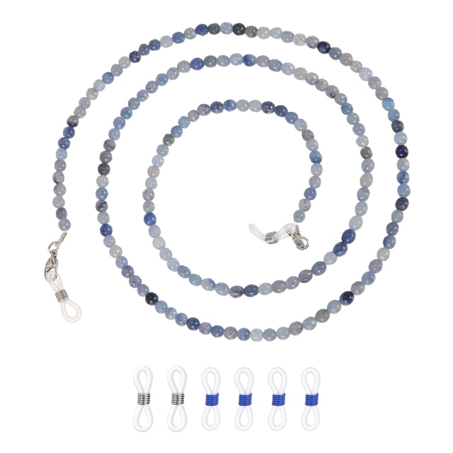 Cadena de gafas Uxcell para mujeres, collar de soporte de gafas de cuentas de piedra natural, lanyard de gafas de cristal Bohemia de 28 pulgadas con bucles de silicona, azul