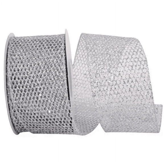 JAM Paper Christmas Silver Nylon Mesh Ribbon, 1.5in x 10yd, 1 Pack