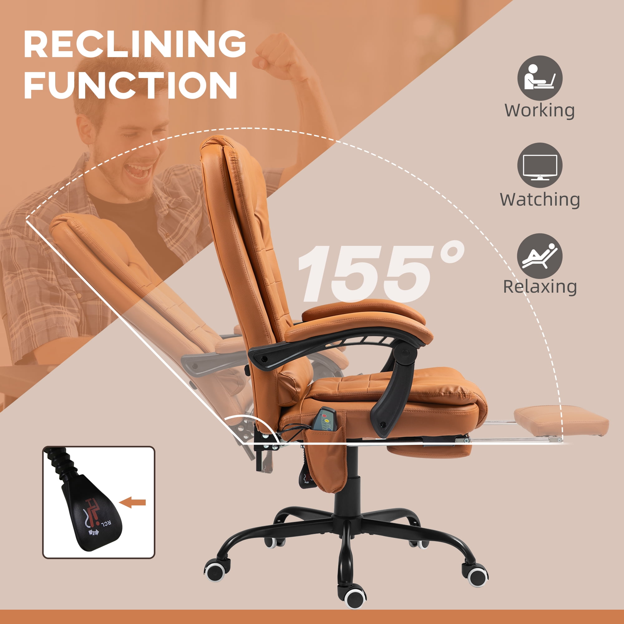 Vinsetto 7-Point Vibrating Massage Office Chair with High Back Light Brown