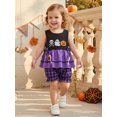 thumbnail image 3 of RUINIXCW Toddler Baby Girl Halloween Outfit Embroidered Scallop Trim Sleeveless Babydoll Tops and Plaid Bloomers 2 Piece Set, 3 of 8