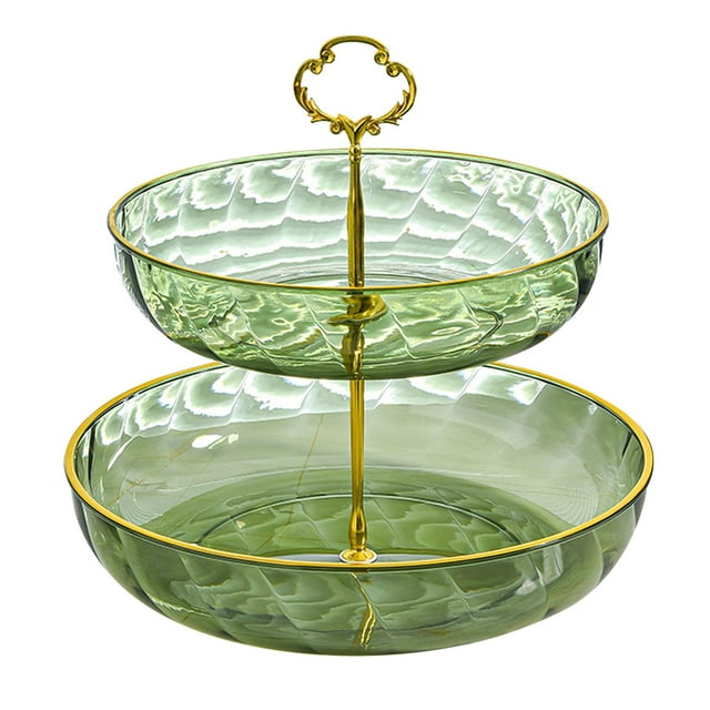 Soporte para tartas de 2 niveles, transparente, con asa, mesa desmontable para fruta Verde