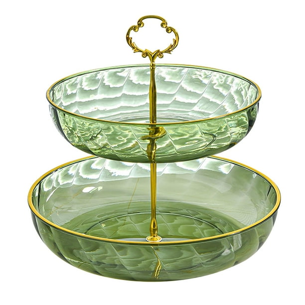 Soporte para cupcakes de 2 niveles, platos para aperitivos de frutas, soporte transparente para postres y repostería Verde