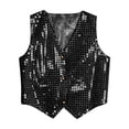 thumbnail image 4 of CPNG Boys Girls Sequin Outfits Sleeveless Waistcoat Shorts Hip-hop Jazz Dance Stage Performance Costume Vest Tops and Shorts Set(Black,3-4 Years), 4 of 6