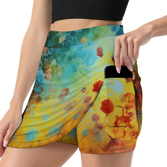 Women's Wood Grain Particles Print High Waist A-Line Mini Skirts Colorful Pleated Short Skirt Trendy E-Girls Streetwear