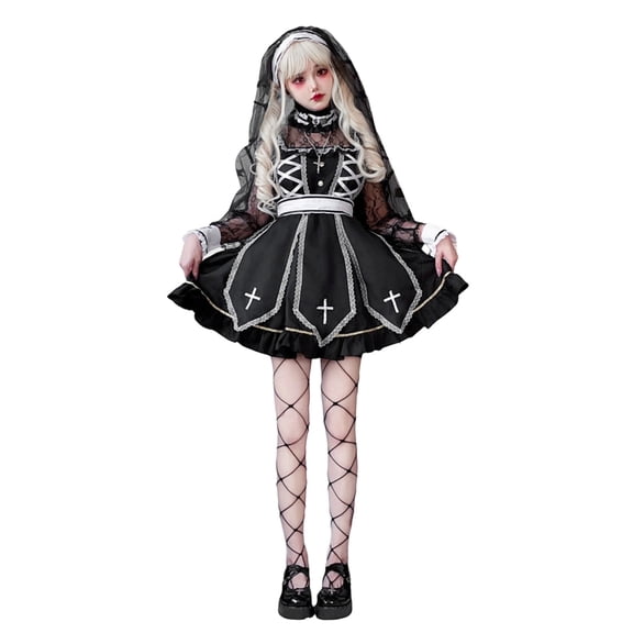 HNMKIU Halloween Clothes Gothic For Halloween Dark Performance Outfit Design Themed Events Black,M