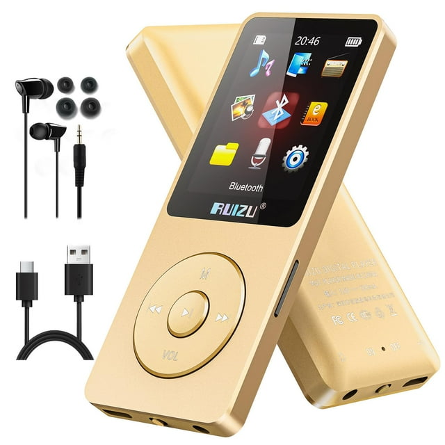 Reproductor MP3 RUIZU de 64 GB con Bluetooth 5.3, radio FM en tono dorado