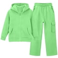 thumbnail image 2 of Vmberlty Kids 2 Piece Tracksuits Girl's Solid Color Fall Winter Outfits Zip Up Hooded Sweatshirts and Cargo Pants Casual Active Sets for 1‑13 Years, 2 of 6