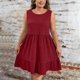 thumbnail image 3 of Vestido Casual Más Tamaño de las Mujeres sin Mangas Cuello Redondo de Poliéster Sólido Vestido de Longitud Regular Más Tamaño Vestido de Línea, 3 of 7
