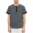 thumbnail image 3 of Momasggi Striped T Shirts for Men Henley Shirt Summer Short Sleeve Button Crew Neck Tshirts Dressy Casual Business Work Tops Dark Gray M, 3 of 8