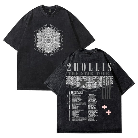 2hollis The Star Tour 2025 Washed T-shirt Crewneck Short Sleeve Cotton Tee Women Men Streetwear Tops