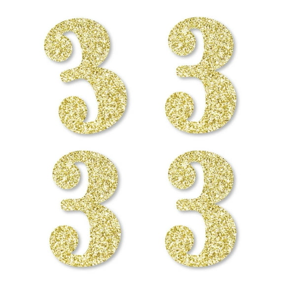 Big Dot of Happiness Gold Glitter 3 - No-Mess Real Gold Glitter Cut-Out Numbers - 3rd Birthday Party Confetti - Set of 24